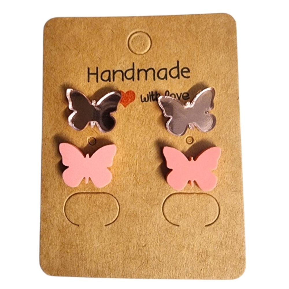 BlushGleam Wings Acrylic Stud Earrings - 2 Pair